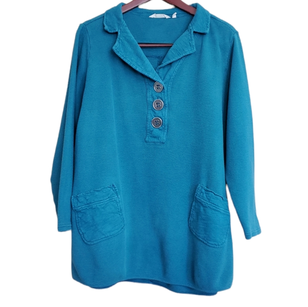 Soft Surroundings Take Two Tunic Thermal Cotton Teal Green Xlarge